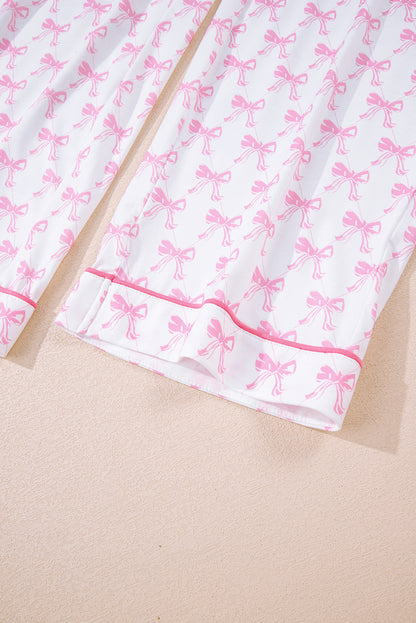 Soft Bow Print Long Sleeve Pajama Set with Pants