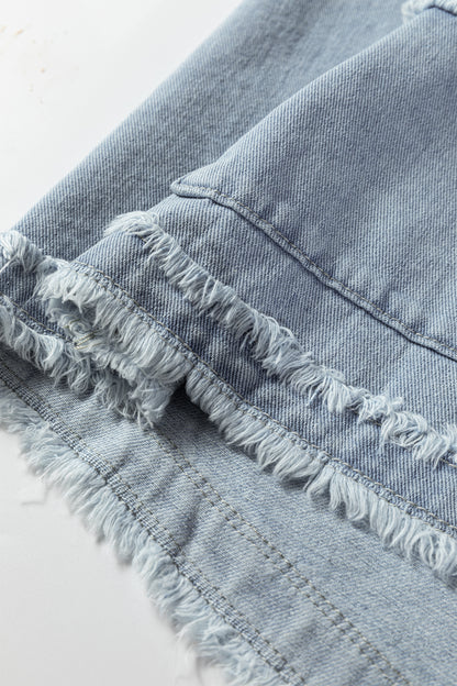 Light Wash Frayed Edge Flap Pocket Button Down Denim Vest