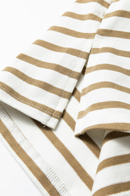 Striped Leopard Trim Tee Casual Loose Fit T Shirt