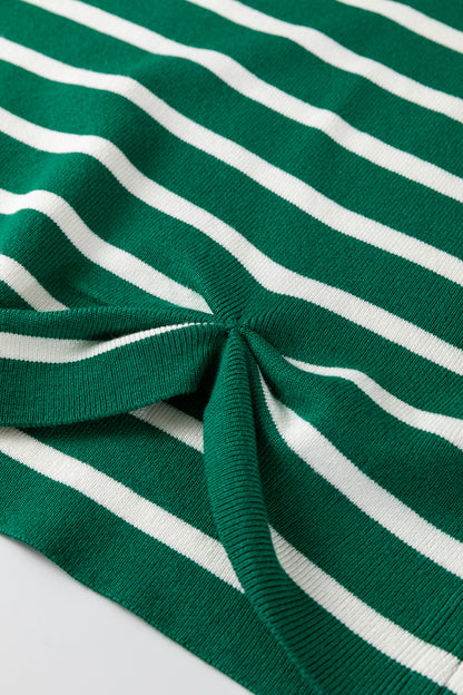 Green Striped Sleeveless Knit Sweater Vest Casual Top