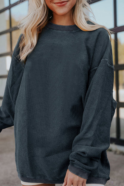 Dark Grey Ribbed Corded Oversized Sweatshirt