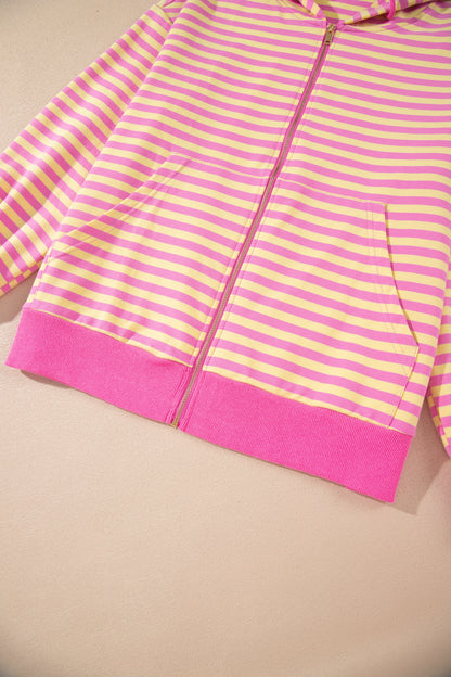 Striped Zip Up Hoodie Shorts Set Lounge Outfit