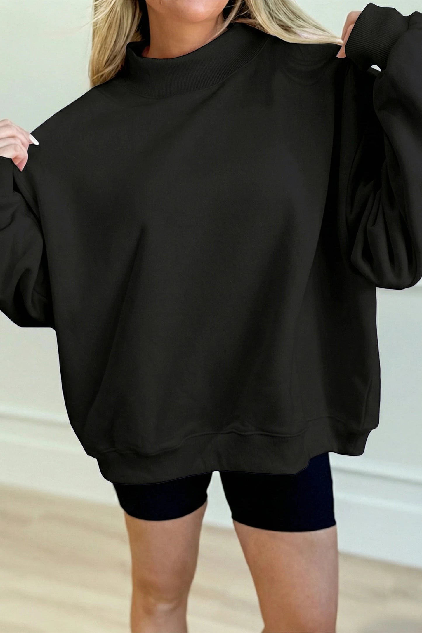 Oversized Mock Neck Sweatshirt Drop Shoulder Pullover