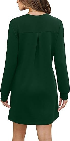 Cozy Long Sleeve Crewneck Sweatshirt Dress with Pockets