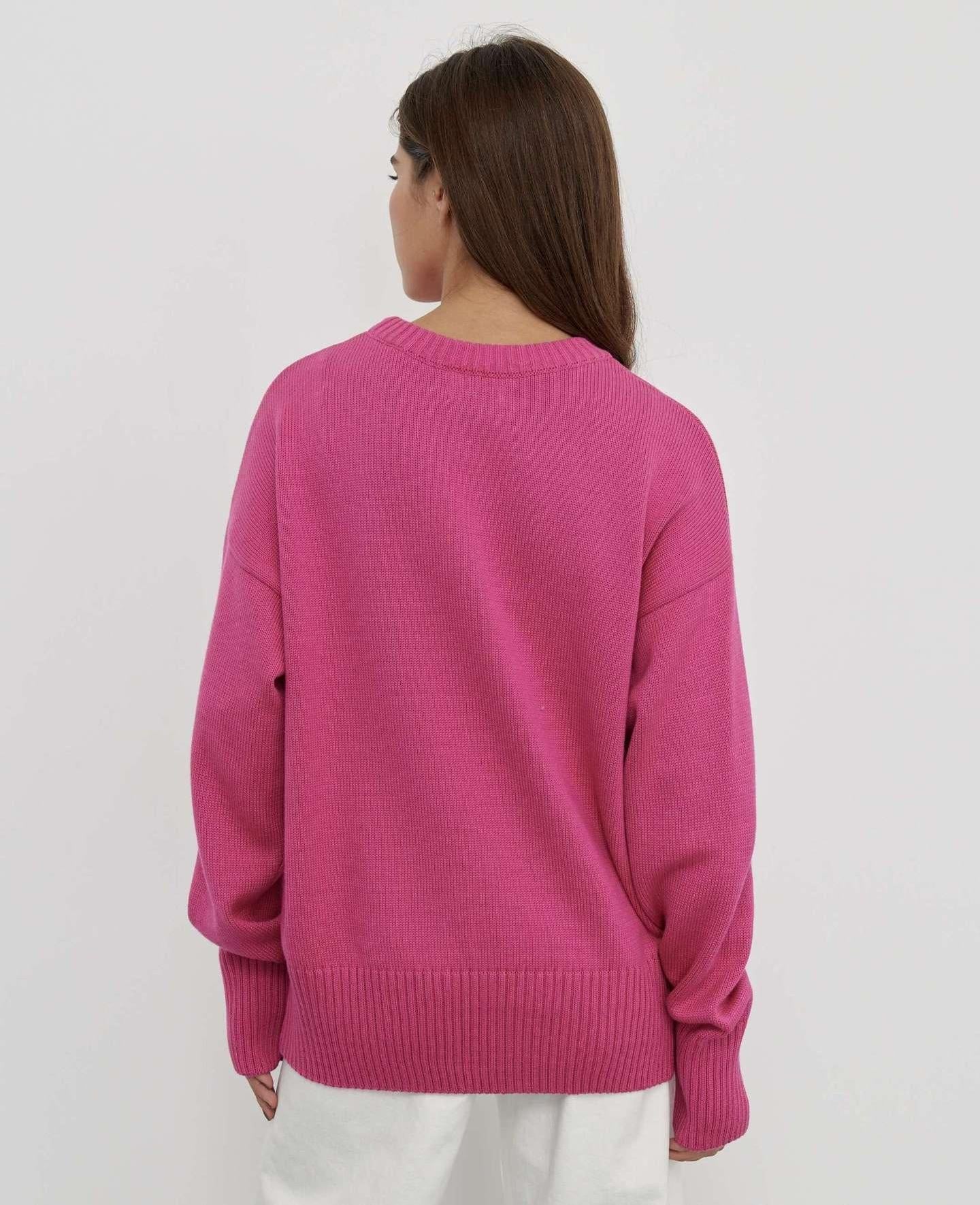 Cozy Solid Crewneck Knit Sweater for Women Fall Winter