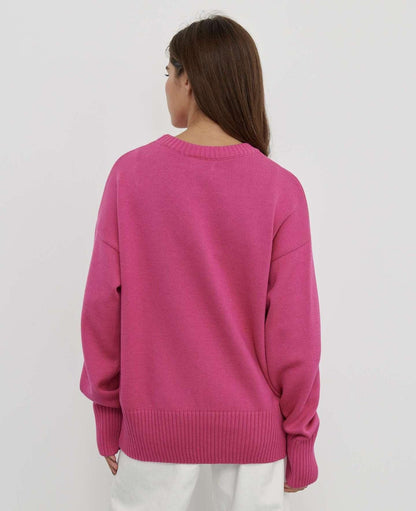 Cozy Solid Crewneck Knit Sweater for Women Fall Winter