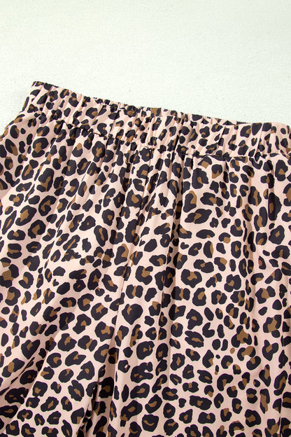 Leopard Print Wide Leg Pants with Side Stripe Detail