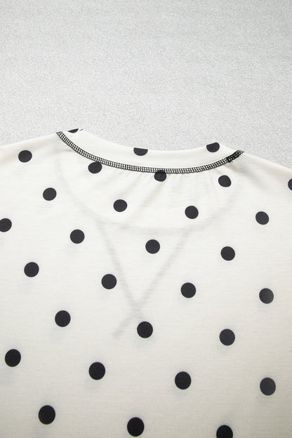 Polka Dot Puff Sleeve Wide Leg Two Piece Pants Set