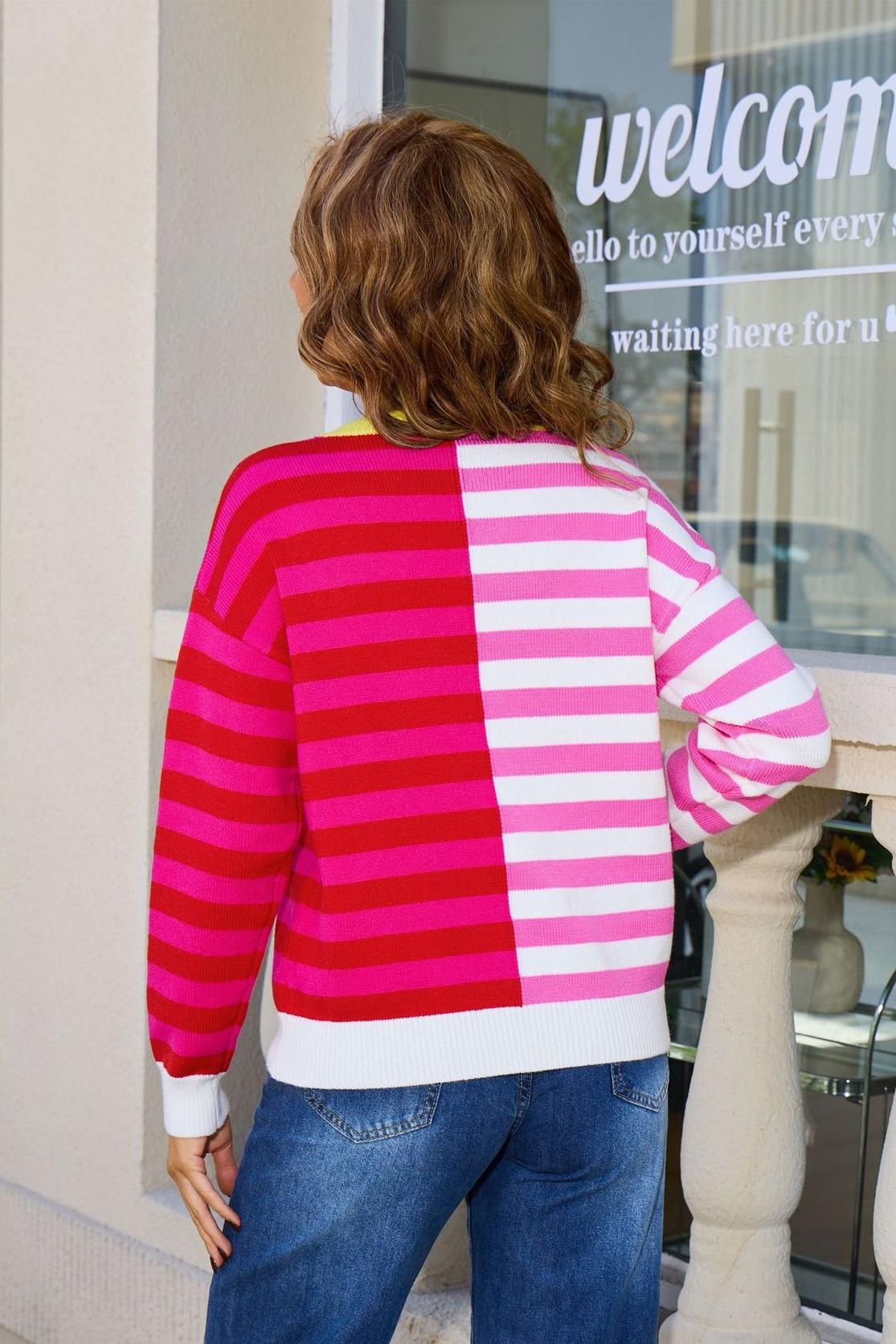 Colorblock Striped Pullover – Crew Neck Knit Sweater