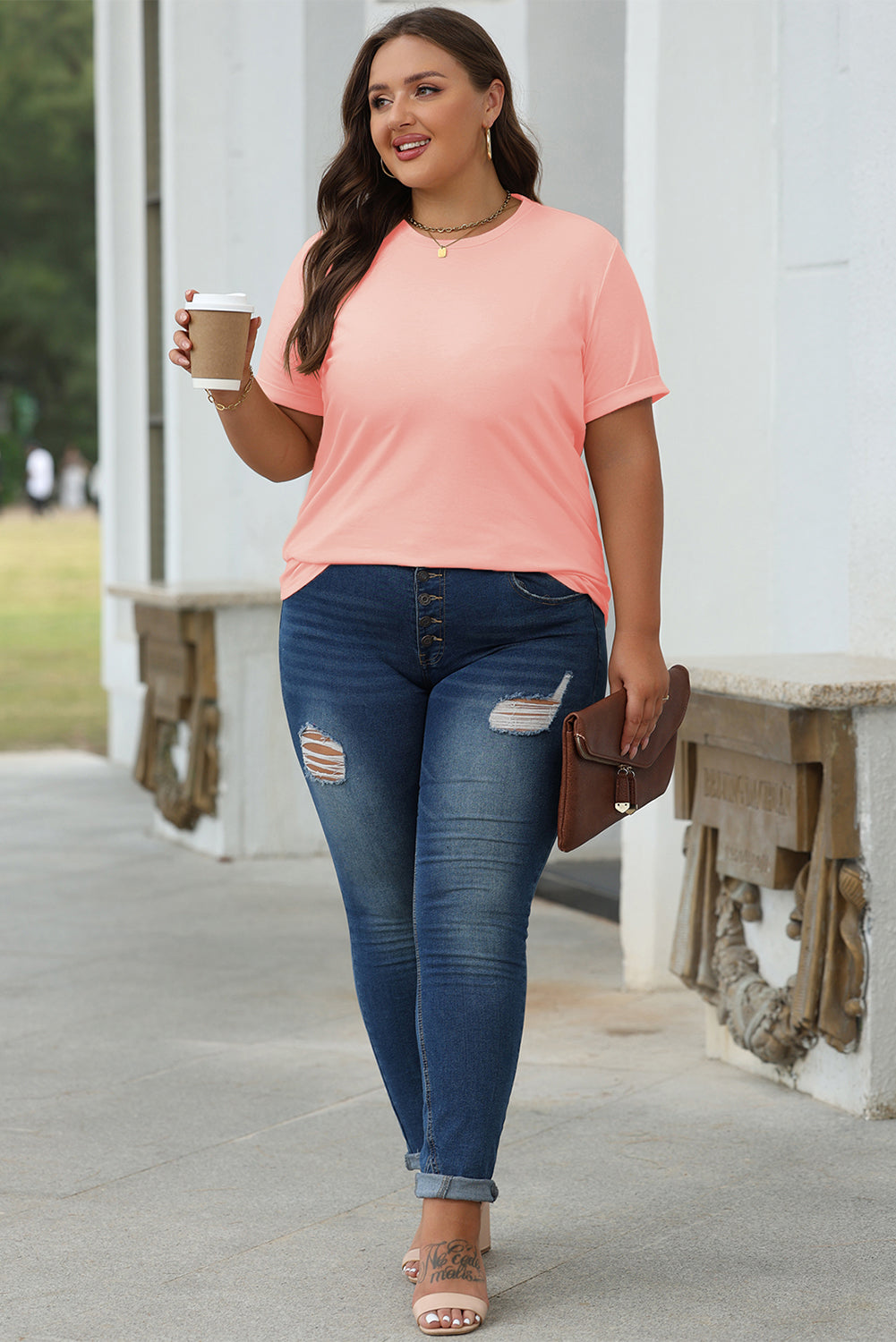 White Casual Crew Neck Short Sleeve Basic Tee