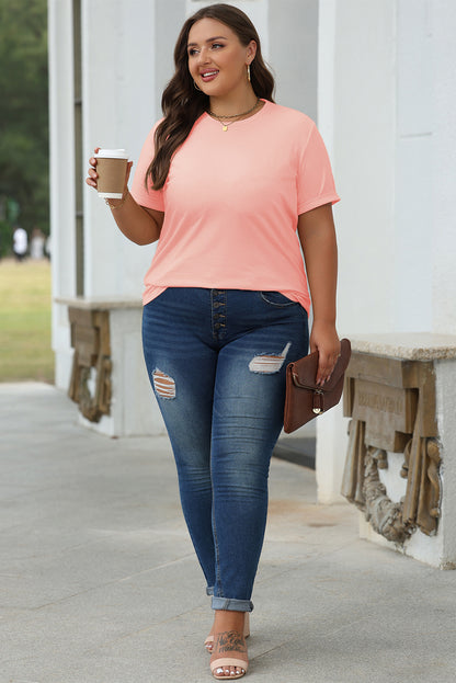 White Casual Crew Neck Short Sleeve Basic Tee