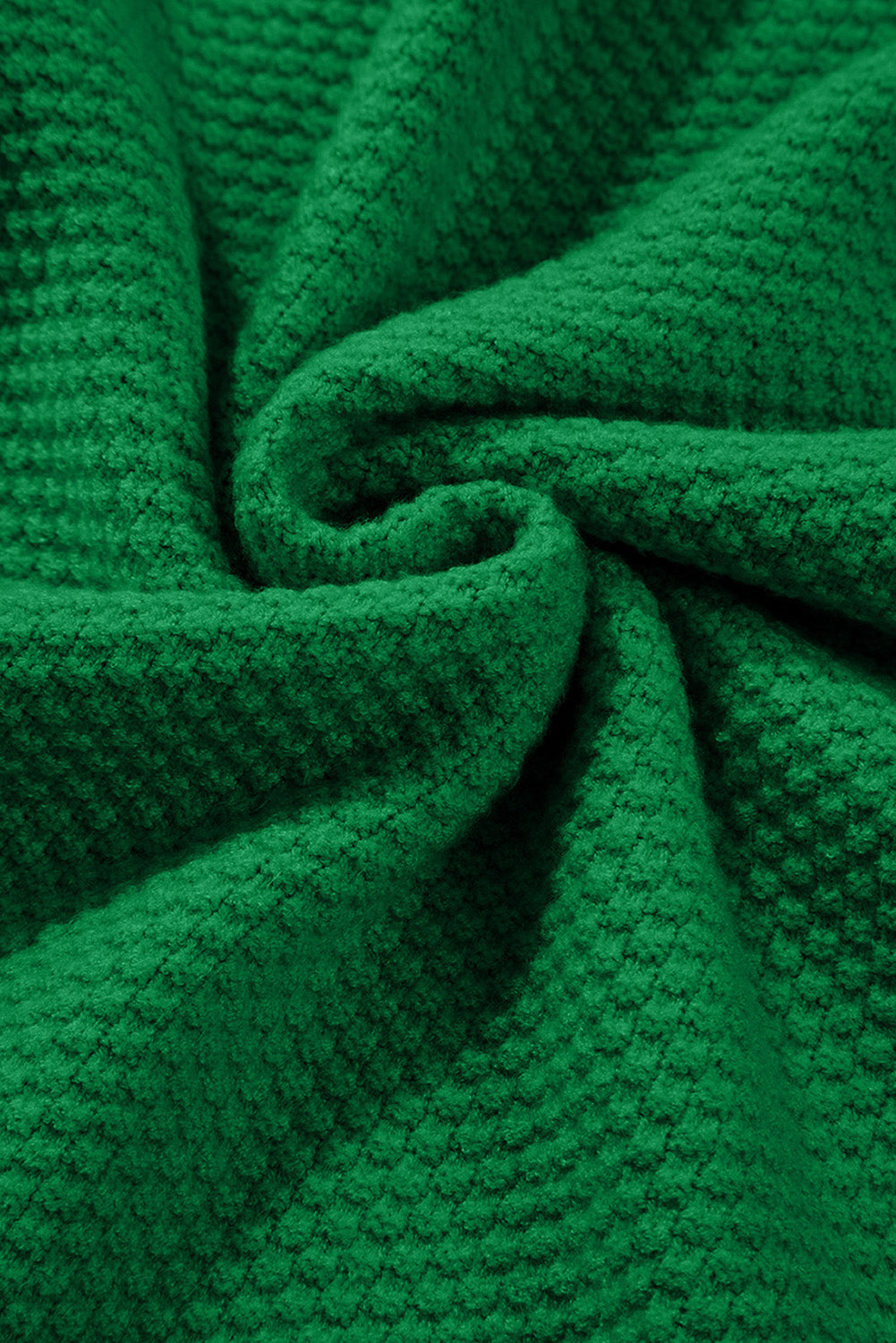Green Textured Knit Drop Shoulder Split Cuff Oversized Sweater