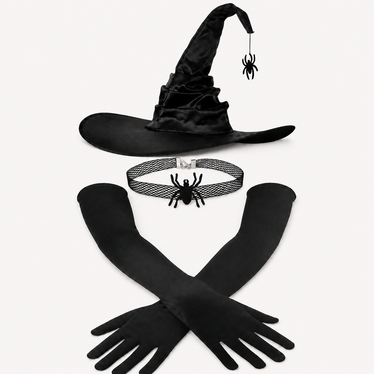 Adult Halloween Witch Hat Gloves Choker Costume Set