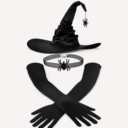 Adult Halloween Witch Hat Gloves Choker Costume Set