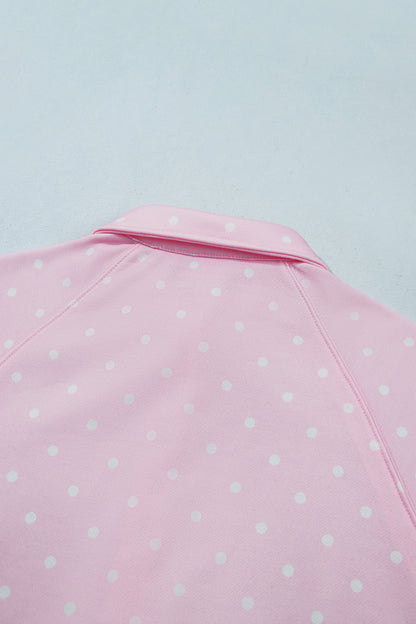 Polka Dot Button Collar Pullover Sweatshirt