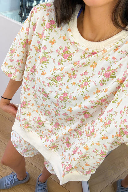 Floral Short Sleeve Lounge Set Women Pocket Shorts Set