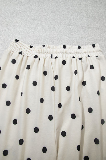 Polka Dot Puff Sleeve Wide Leg Two Piece Pants Set