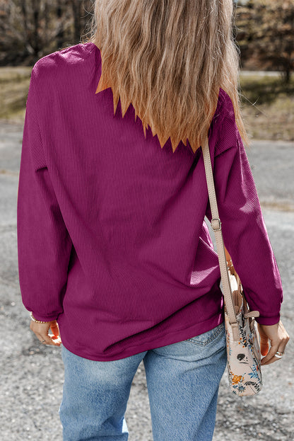 Valentine Bow Heart Corduroy Ribbed Oversized Sweatshirt