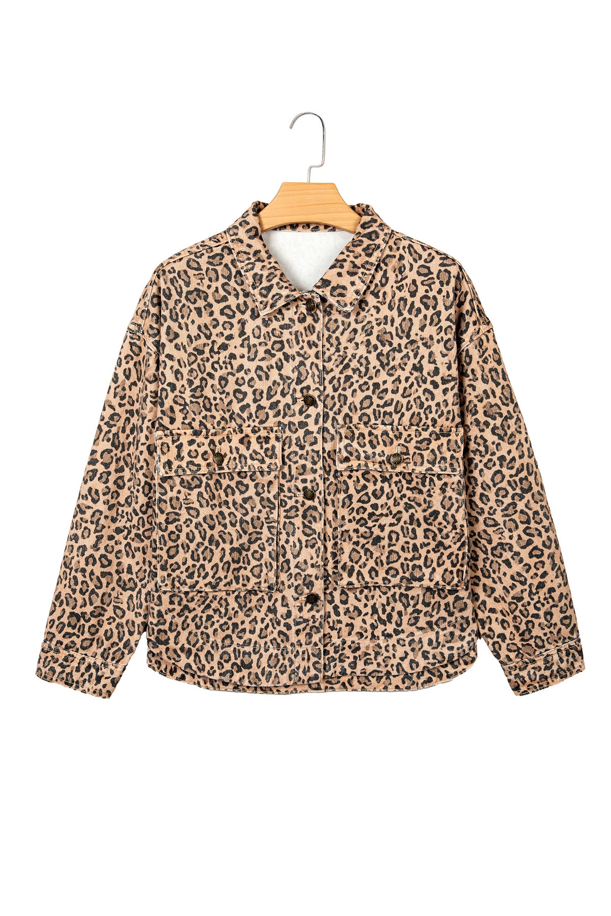 Leopard Print Denim Shacket Oversized Long Sleeve