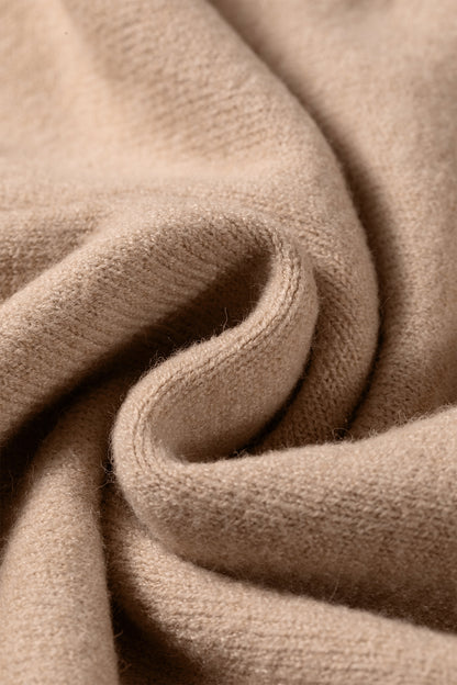 Beige Mock Neck Ribbed Short Sleeve Sweater Top