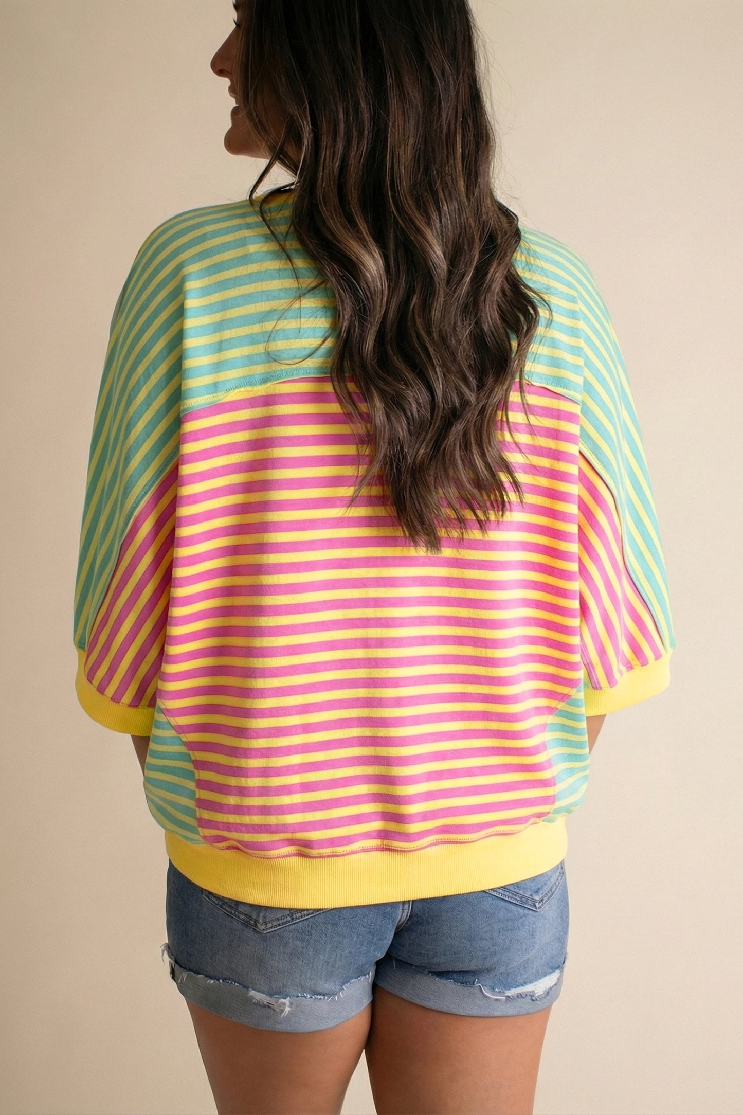 Striped Oversized T Shirt Colorblock Casual Loose Top