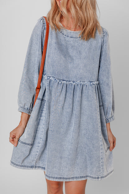 Beau Blue Light Wash High Waist Loose Fit Denim Mini Dress