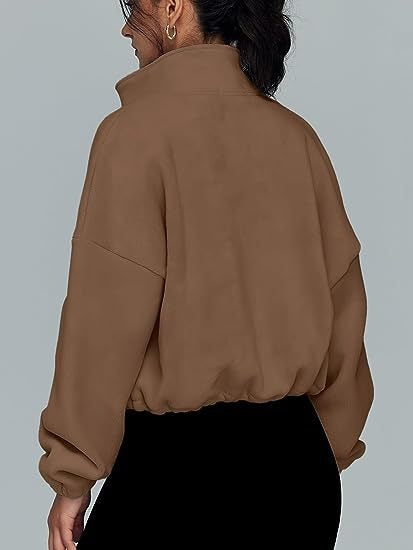 Fleece Zip Up Jacket - High Neck Oversized Pullover