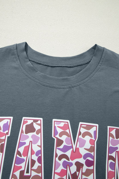 Grey MAMA Graphic Tee and Pink Camo Pants Set