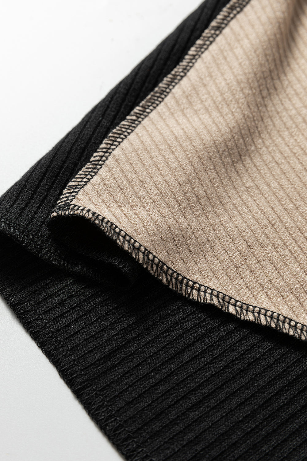 Irregular Color Block Rib Knit Long Sleeve Top