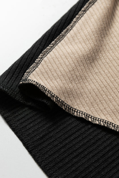 Irregular Color Block Rib Knit Long Sleeve Top