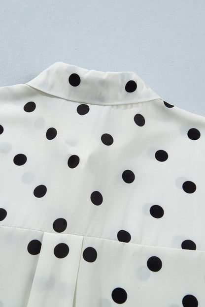 Beige Polka Dot Button Up Dolman Sleeve Loose Blouse