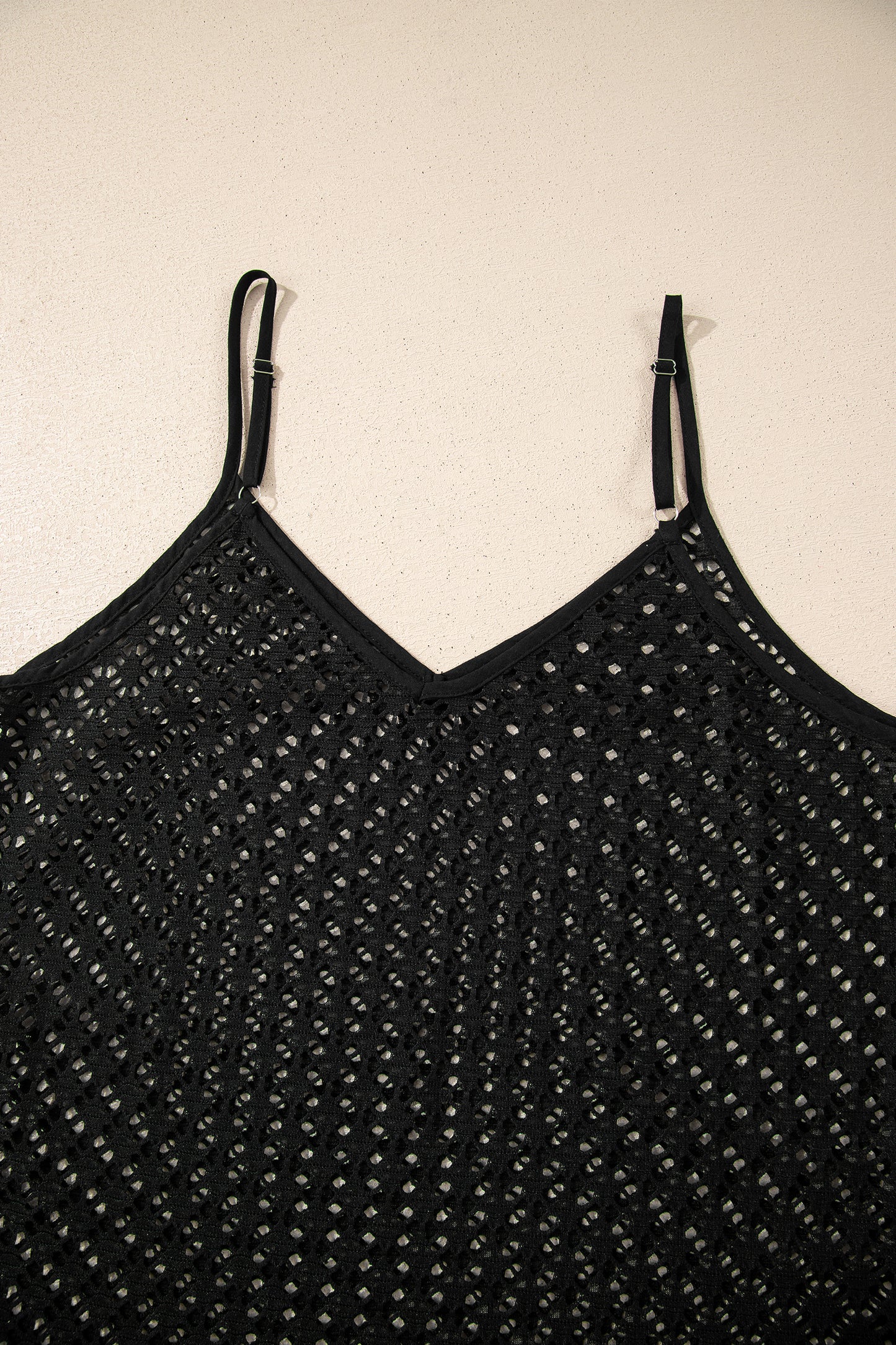 Black Sheer Knit Ruffle Hem Crochet Beach Cover Up