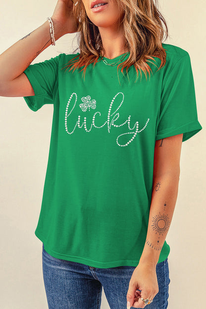 St. Patrick's Day Lucky Rhinestone Clover Graphic Tee
