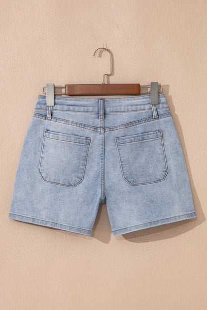 Light Wash High Waisted Denim Shorts with Pockets
