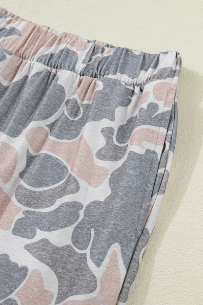 Camo Print Cotton Tee & Wide Leg Lounge Set