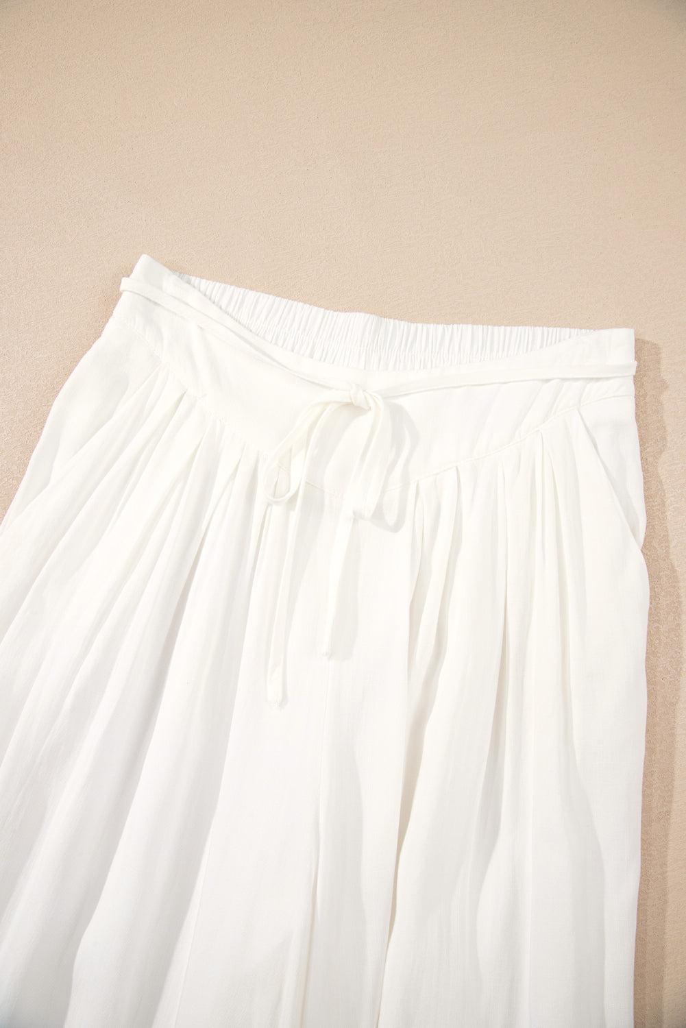 White High Waist Drawstring Wide Leg Palazzo Pants