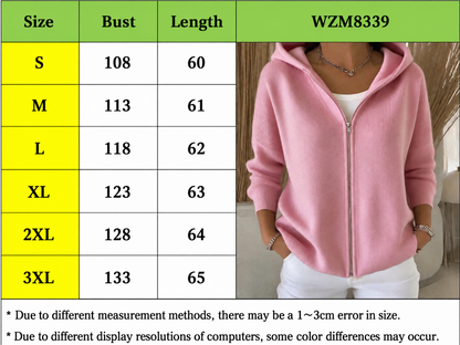 Hooded Zip Up Knit Cardigan with Drop Shoulders