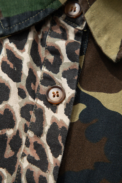 Leopard and Camo Patchwork Button Down Oversized Shacket