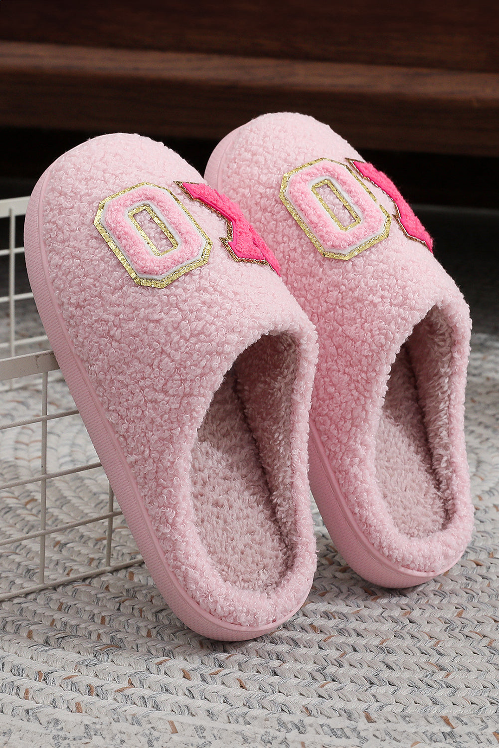 Pink XOXO Plush Slippers Warm Fuzzy Valentines House Shoes Women