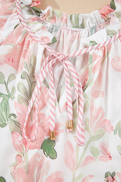 Floral Ruffle Sleeve Blouse V Neck Summer Boho Top