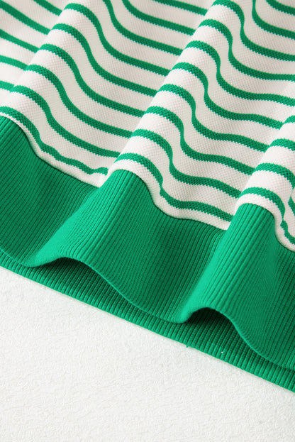 Green Striped Ruffle Sleeve Contrast Casual Top