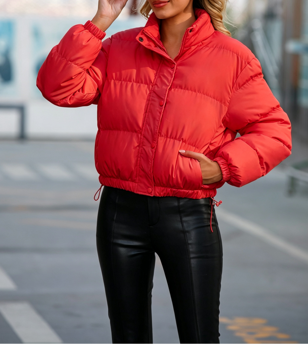 Women's Cropped Puffer Jacket Oversized Stand Collar