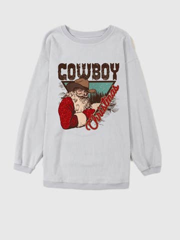 Cowboy Christmas Santa Ribbed Corduroy Oversized Sweatshirt