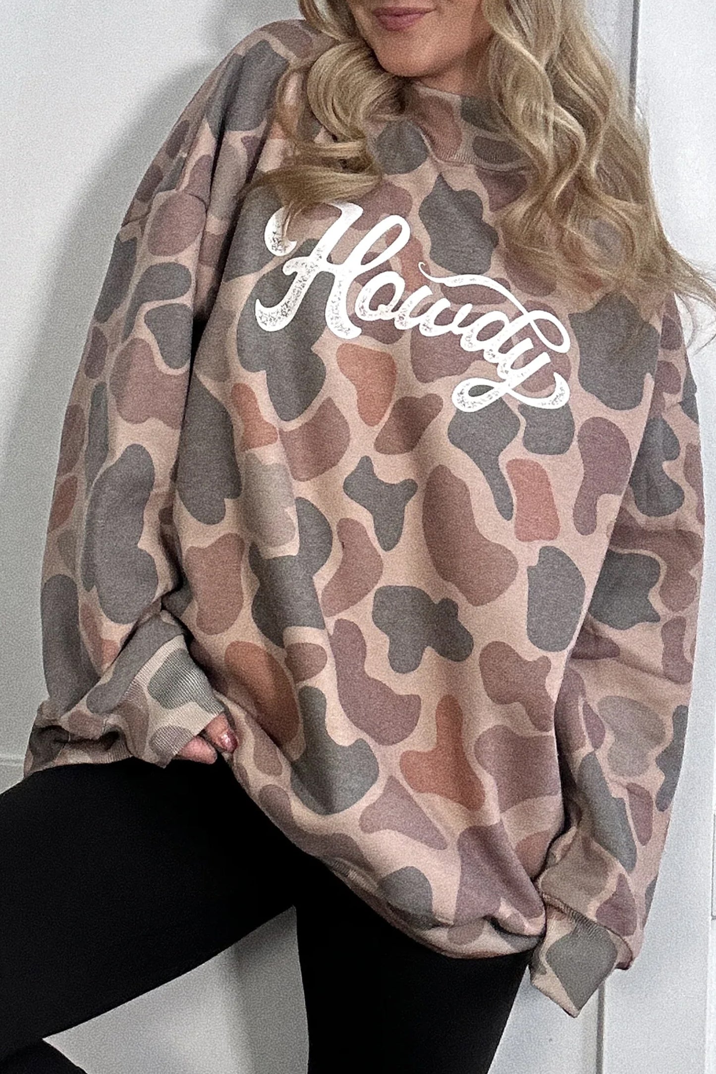 Western Camo Howdy Oversized Pullover Sweatshirt Women