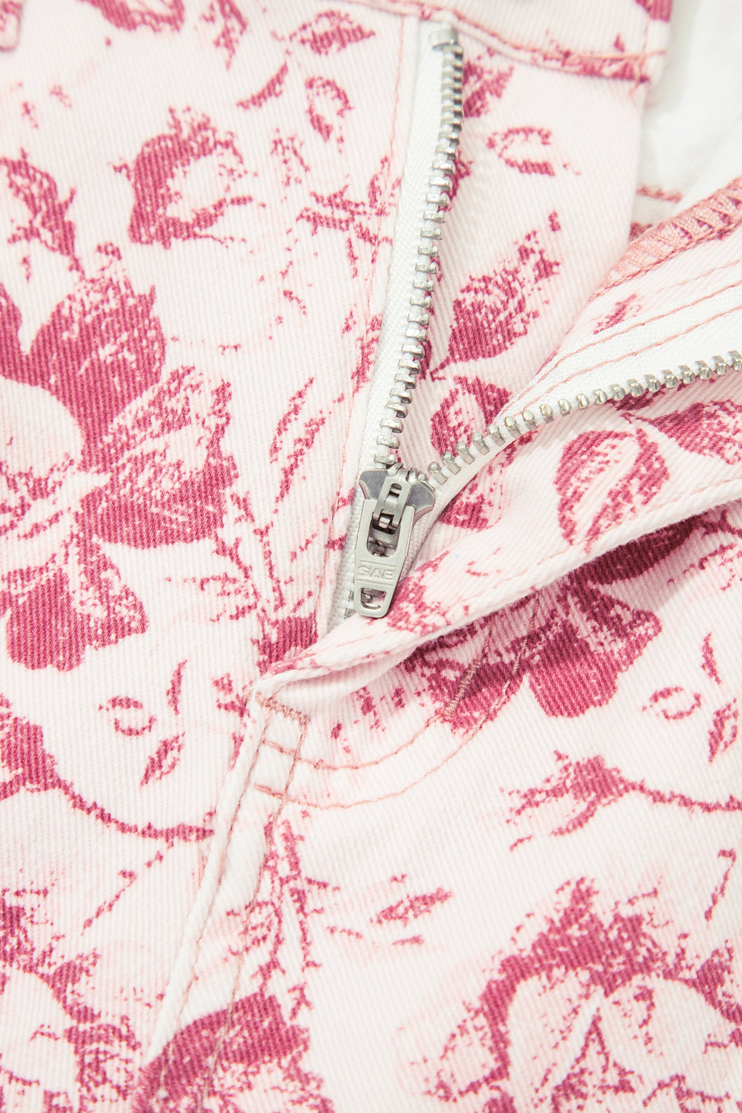 Pink Vintage Floral Print Wide Leg Denim Pants