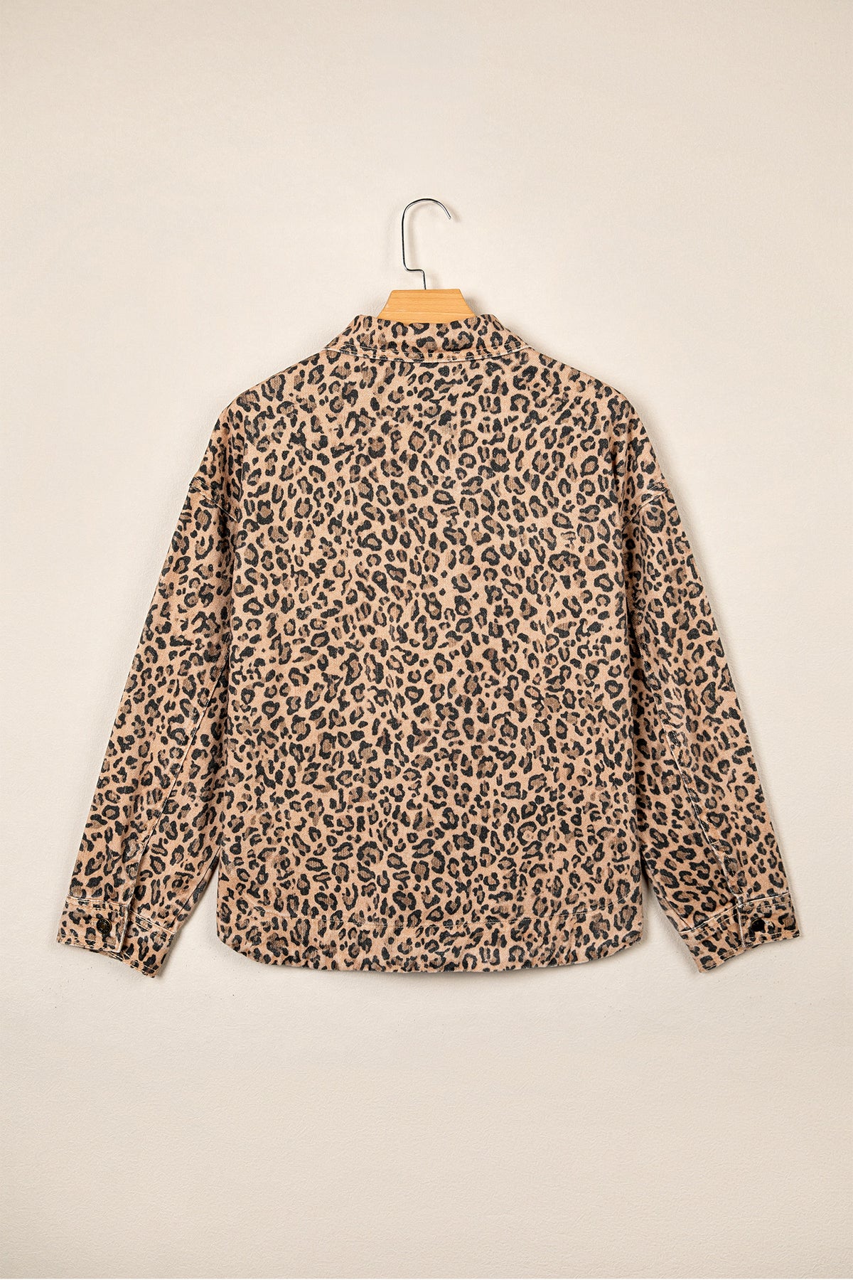 Leopard Print Denim Shacket Oversized Long Sleeve