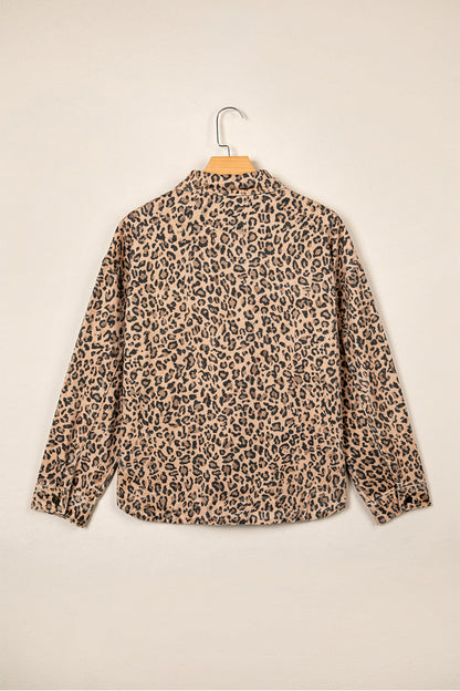 Leopard Print Denim Shacket Oversized Long Sleeve