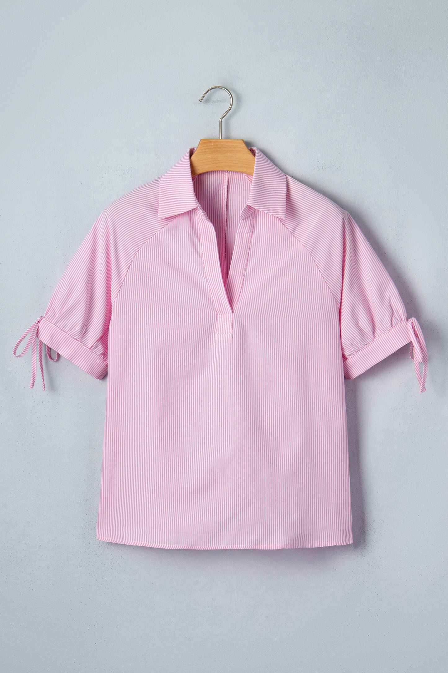 Striped V Neck Short Sleeve Casual Blouse Summer Top