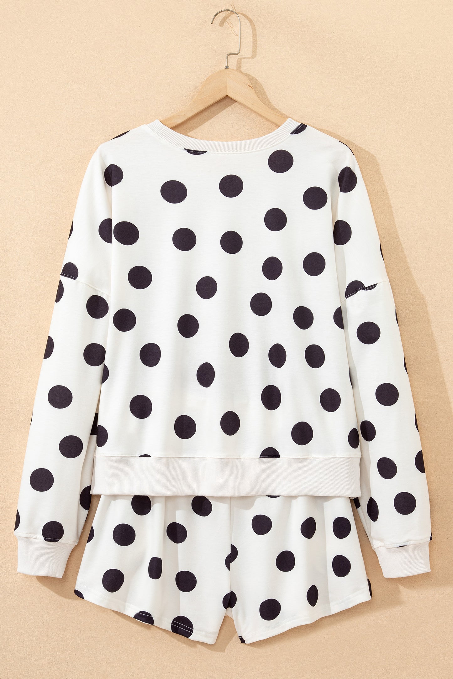 Pink Polka Dot Drop Shoulder Pullover Shorts Set