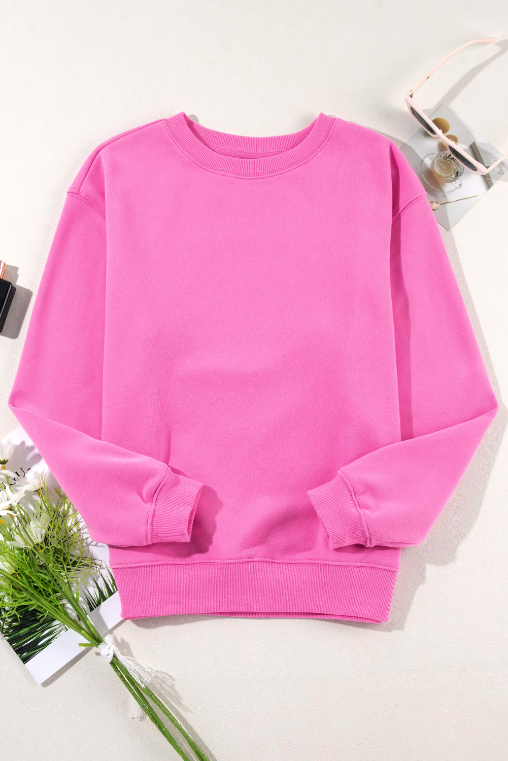 Solid Fleece Lined Drop Shoulder Terry Sweatshirt